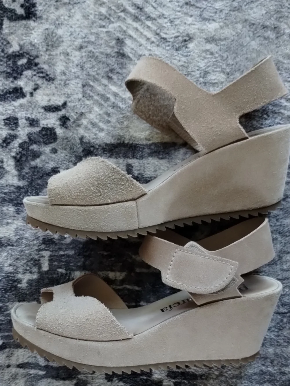 Pedro Garcia Taupe Suede Ankle-Strap Wedge Sandal 7.5